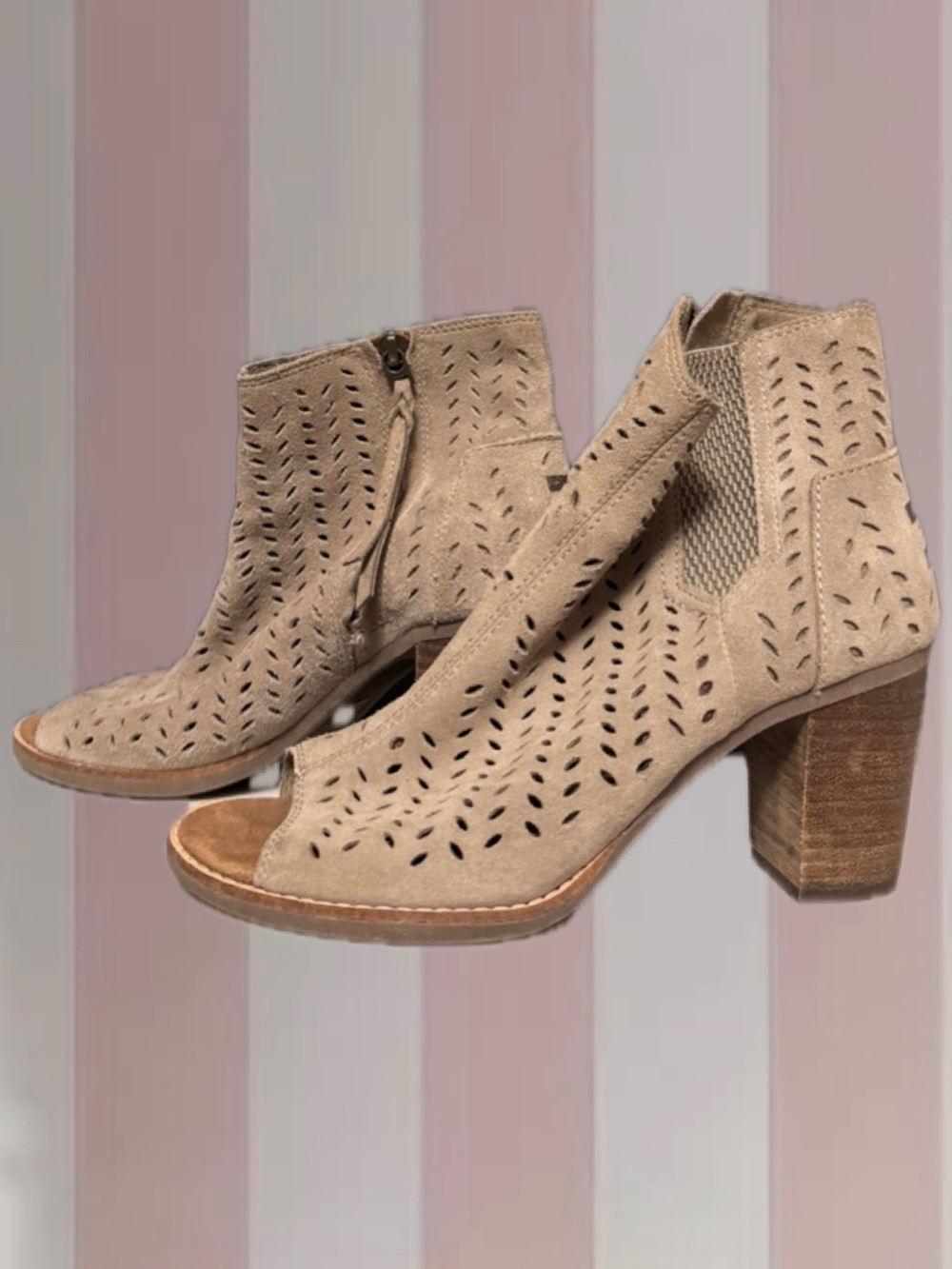 Toms Tan Wooden Peep-toe Heels